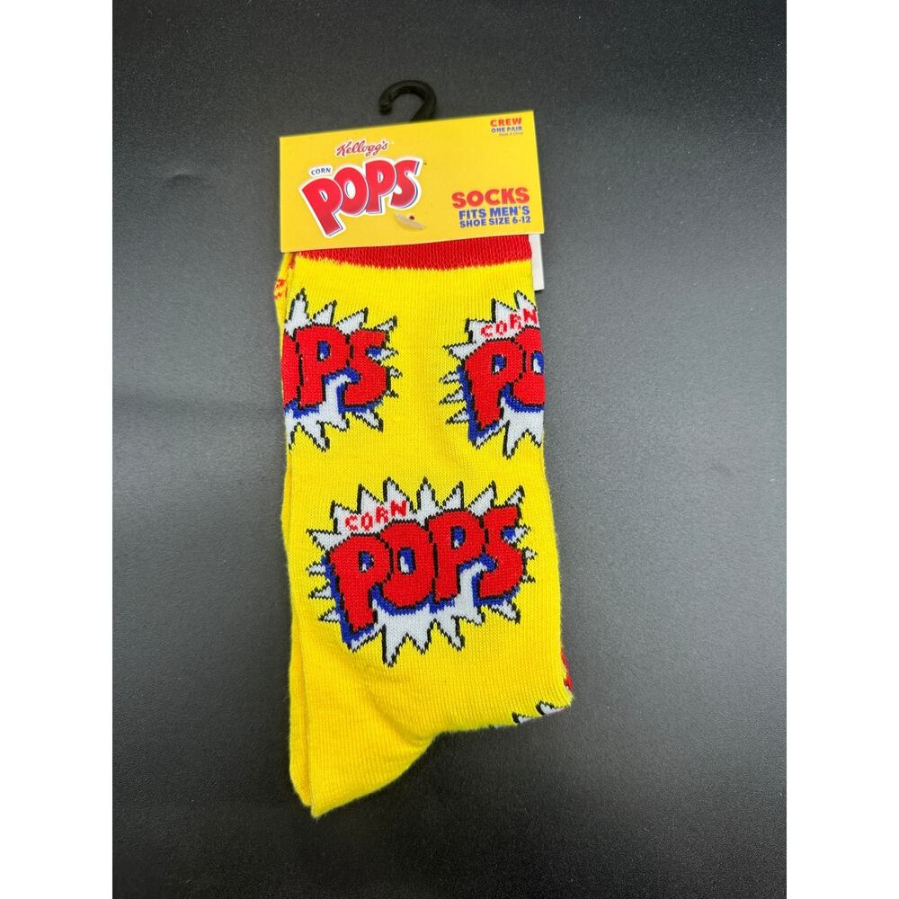 Kellogg’s Corn Pops Crew Socks Men’s 6-12 Yellow POP Cereal Novelty New